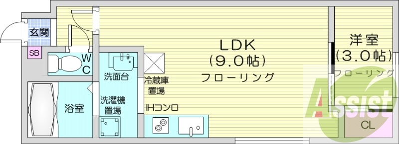 １LDK、オートロック、日当たり良好、クローゼット
