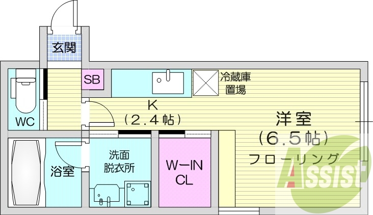 1K、エアコン、ネット無料、角部屋、独立洗面台