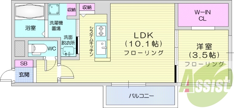 1LDK、エアコン、都市ガス、浴室乾燥機