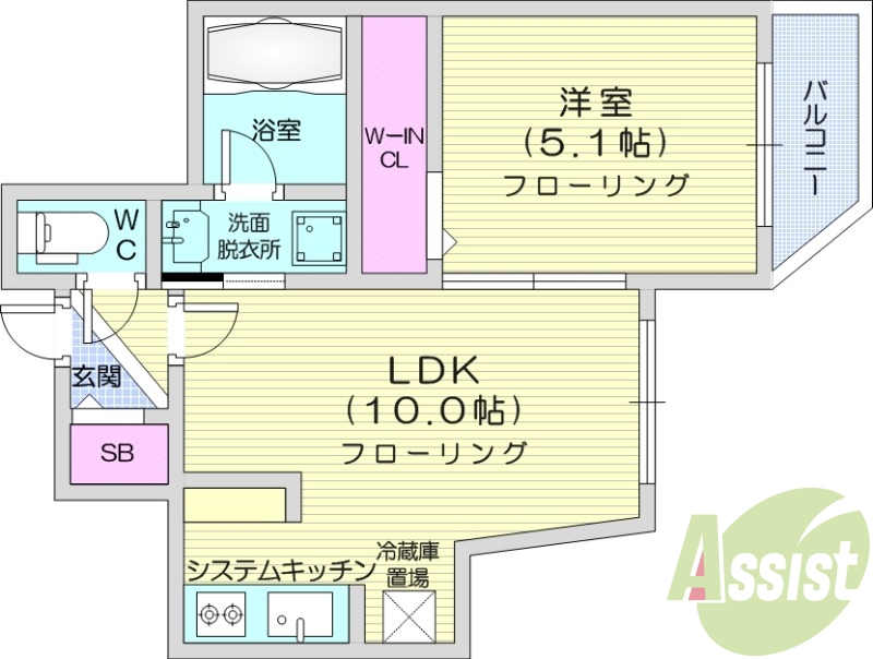 1LDK、都市ガス、ウォークインクローゼット、エアコン