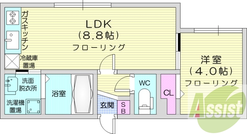 1LDK、ネット無料、エアコン、浴室乾燥機
