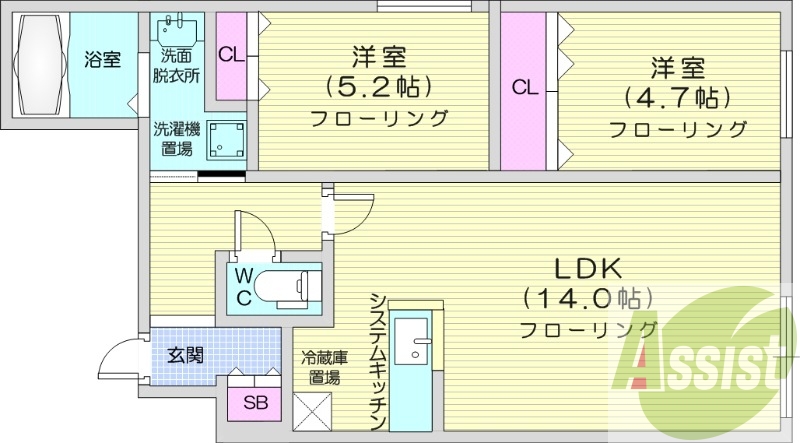 2LDK、ネット無料、エアコン、一坪バス、浴室乾燥機