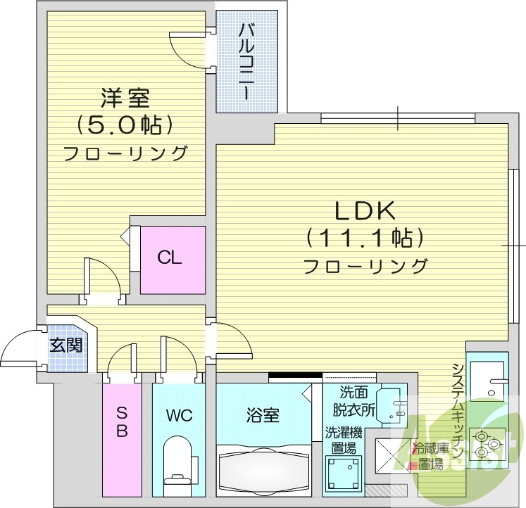1LDK、浴室乾燥機、追い炊き、システムキッチン、