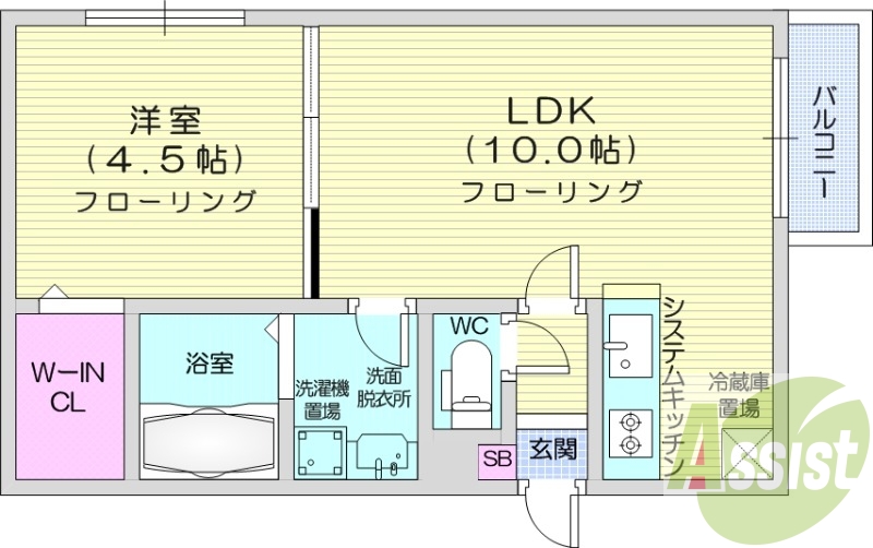 1LDK、都市ガス、ウォークインクローゼット、