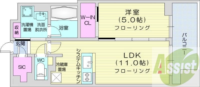 1LDK、都市ガス、ネット無料、追い焚き、浴室乾燥、床暖房