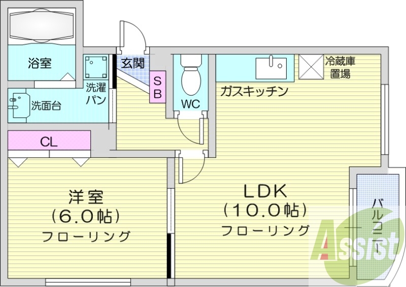 1LDK、浴室乾燥機、バルコニー、オートロック
