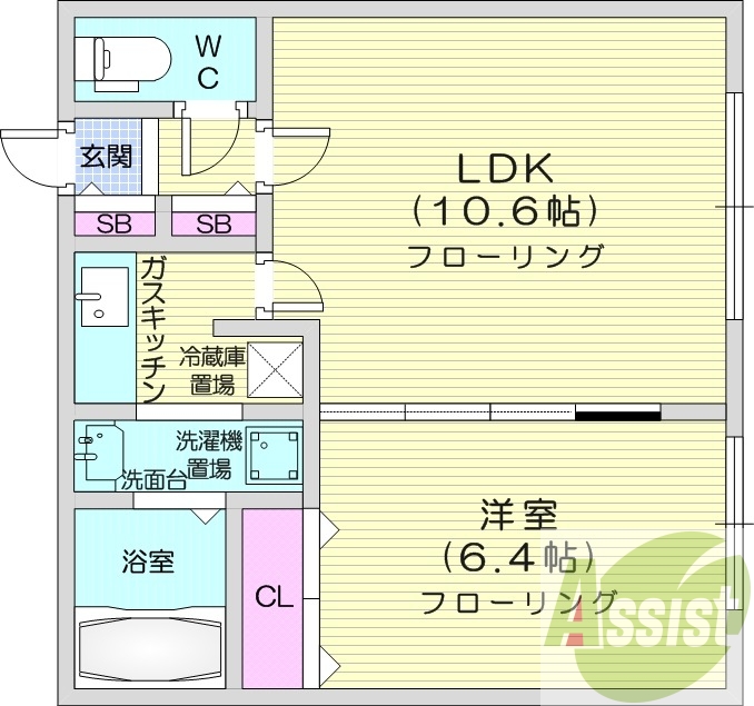 1LDK、クローゼット、シューズボックス、独立洗面台