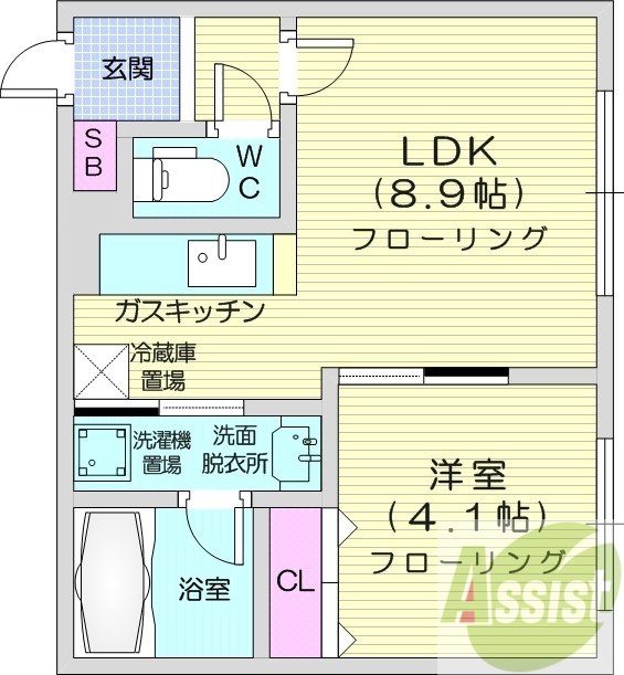 1LDK、都市ガス、ネット無料、エアコン、浴室乾燥