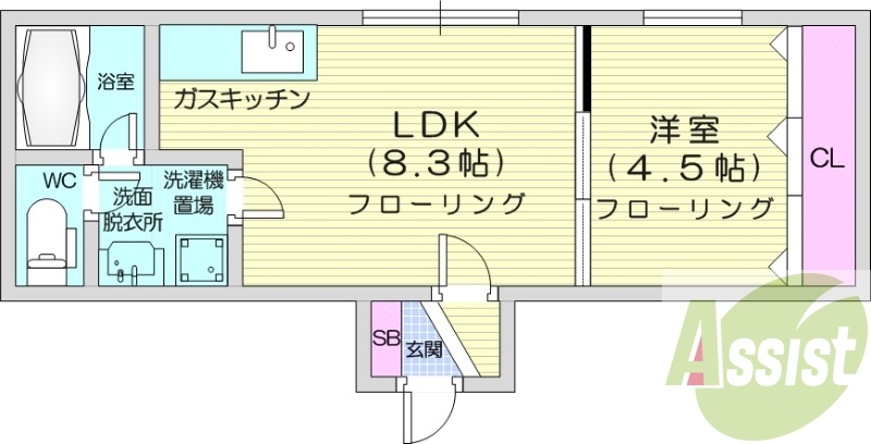 1LDK、バストイレ別、ＴＶモニターホン、シャンドレ