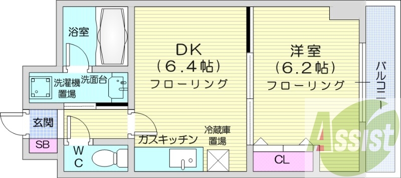 1DK、バストイレ別、オートロック、シャンプードレッサー