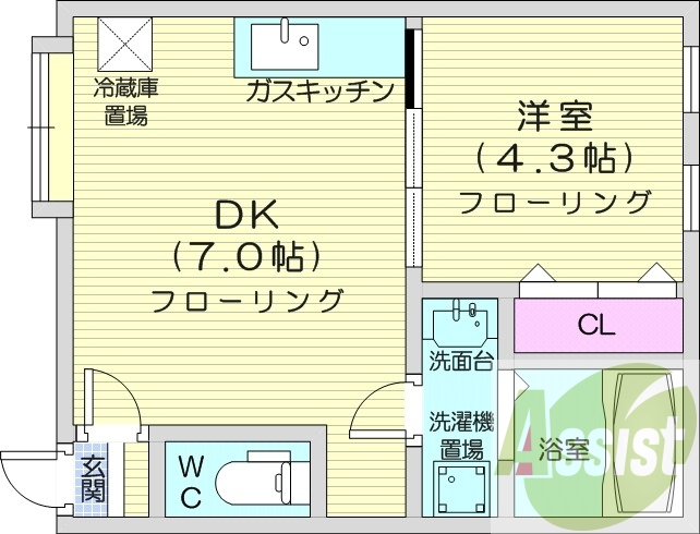 １DK、クローゼット、トランクルーム、灯油暖房、独立洗面台