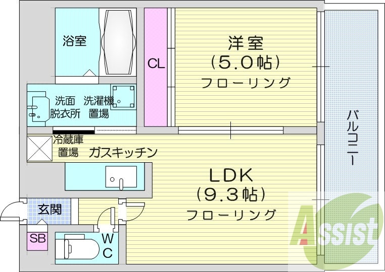 1LDK、オートロック、独立洗面台、エアコン