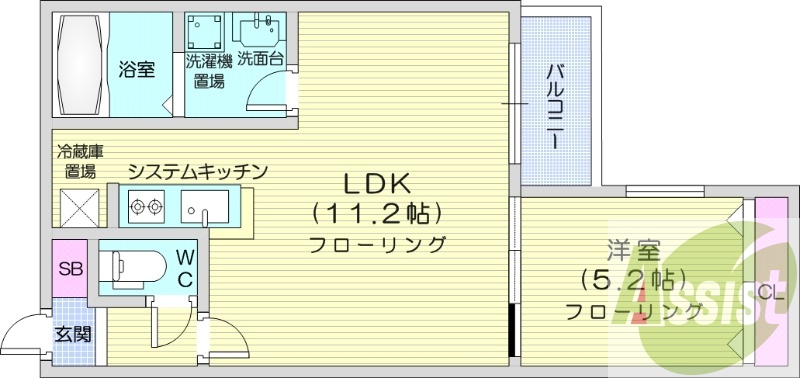 1LDk、エアコン、システムキッチン、シャワートイレ
