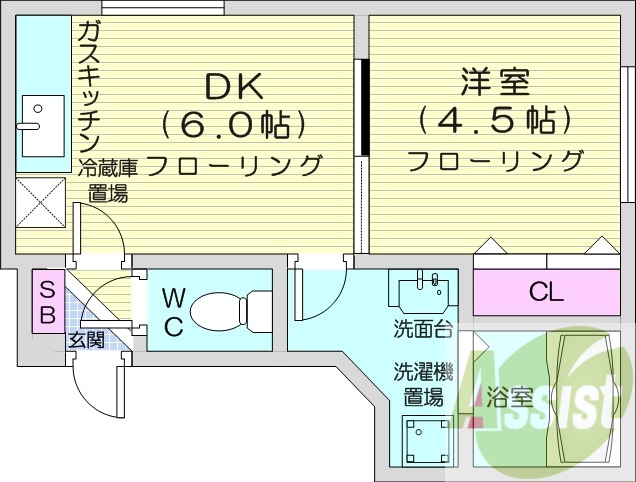 1DK、バストイレ別、オートロック、シャンプードレッサー