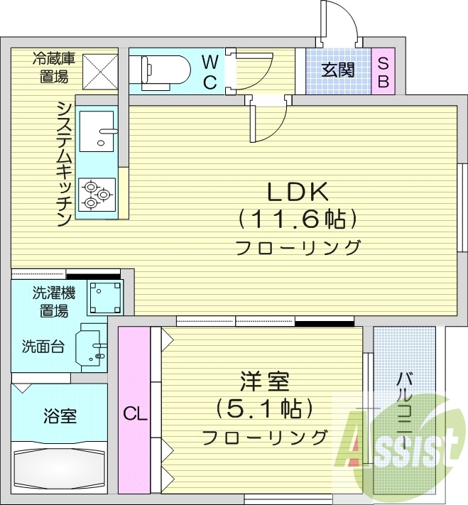 1LDK、エアコン、システムキッチン、シャワートイレ