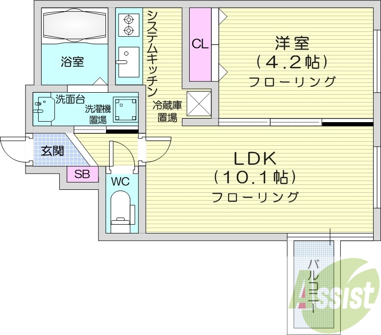 1LDK、ネット無料、エアコン、システムキッチン、灯油暖房