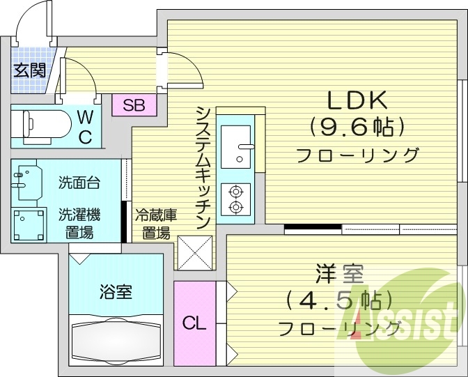 1LDK、システムキッチン、エアコン、都市ガス、ネット無料