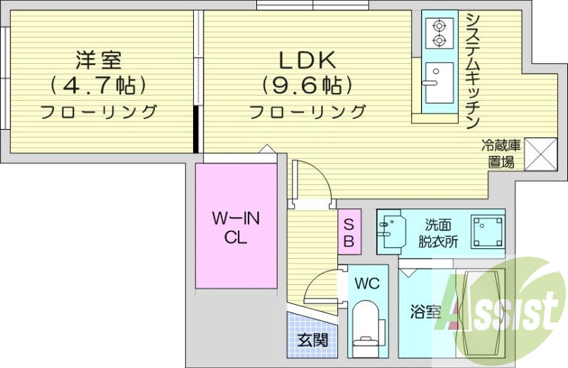1LDK、システムキッチン、シャワートイレ