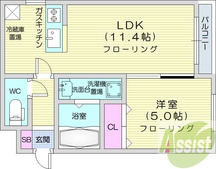 1LDK、システムキッチン、都市ガス、ペット可