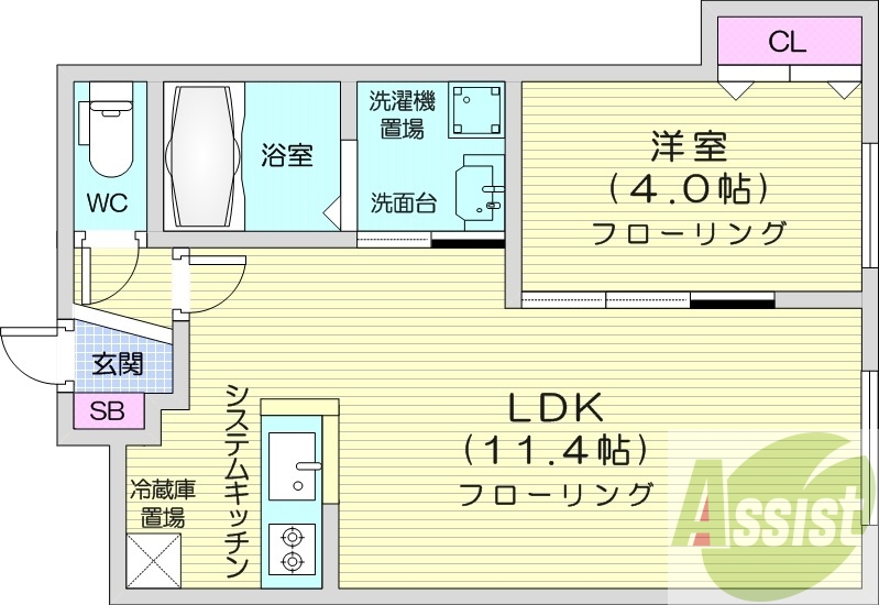 1LDK、都市ガス、システムキッチン、エアコン、ネット無料