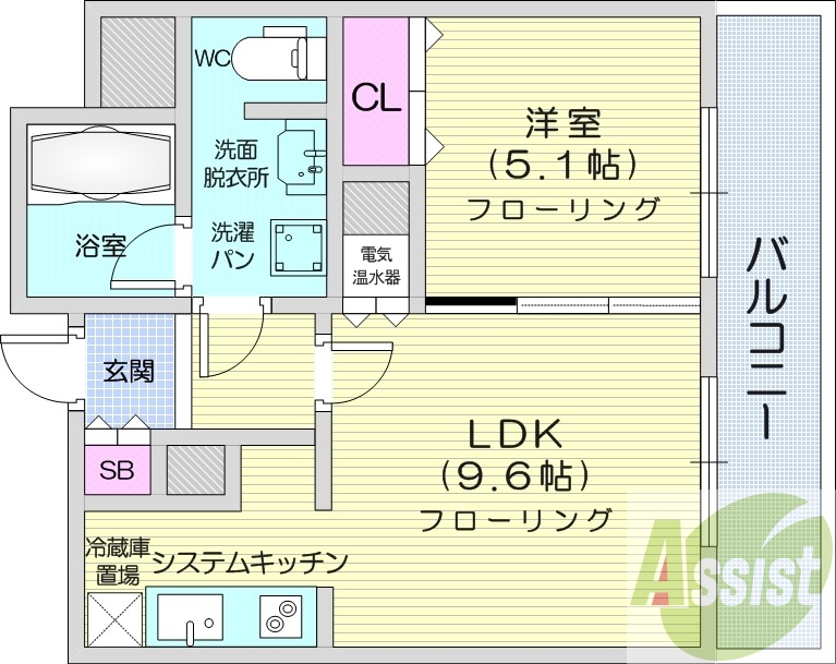 1LDK、オートロック、モニターホン、オール電化