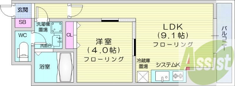 1LDK、システムキッチン、追炊き、ネット無料