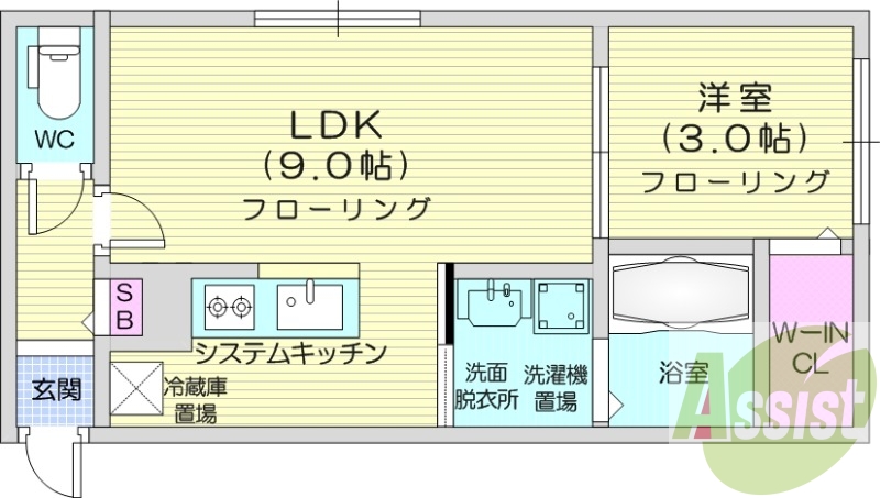1LDK、システムキッチン、エアコン、オートロック、