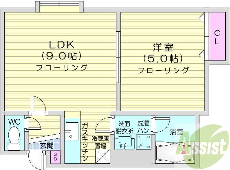 １LDK、独立洗面台、インターネット無料