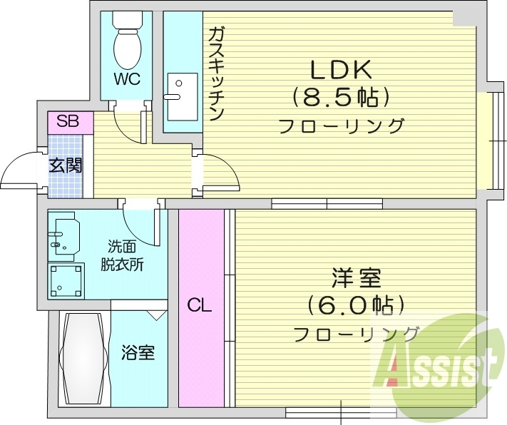 1DK、シャワートイレ、モニタ付インターホン、灯油暖房