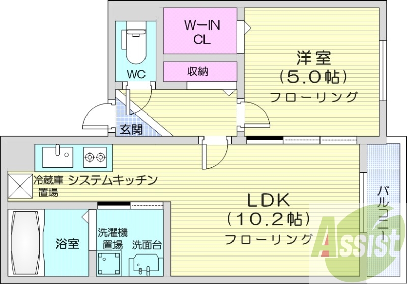 1LDK、エアコン、エレベーター、オートロック