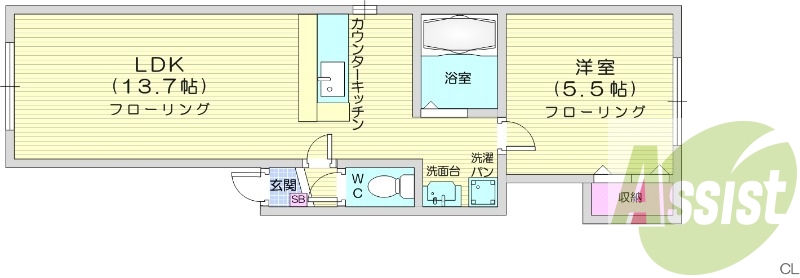 1LDK、灯油暖房、シューズボックス、灯油給湯