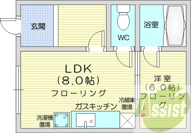1DK、角部屋、灯油暖房、シューズボックス