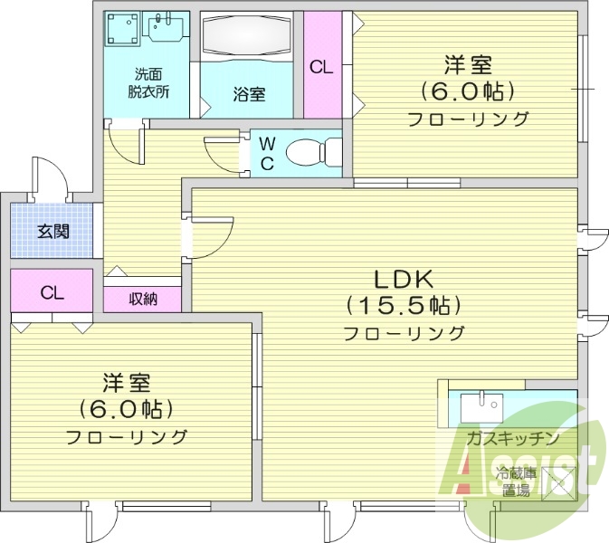 2LDK、灯油暖房、エアコン、