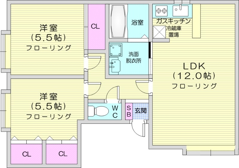 2LDK、無料駐車場、ペット可、脱衣所
