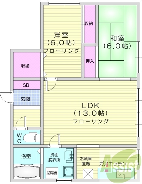 2LDK、灯油ボイラー、シューズボックス