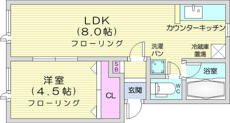 1LDK、角部屋、灯油暖房、ウォシュレット