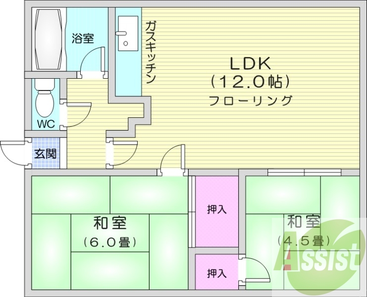 2LDK、トランクルーム、灯油ボイラー、収納