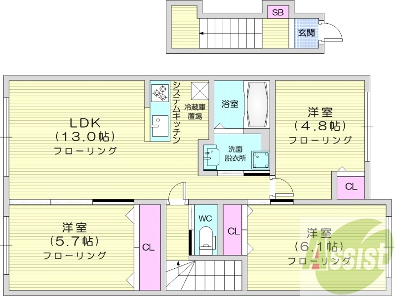 3LDK、追い焚き、浴室乾燥機、トランクルーム