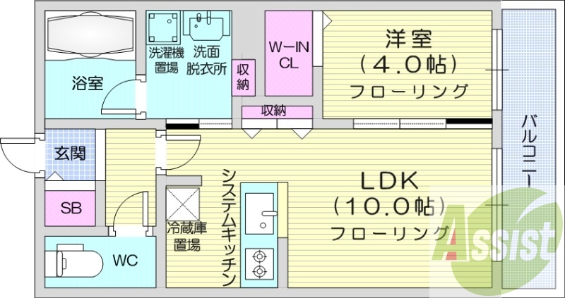 1LDK、都市ガス、エアコン、システムキッチン、独立洗面台