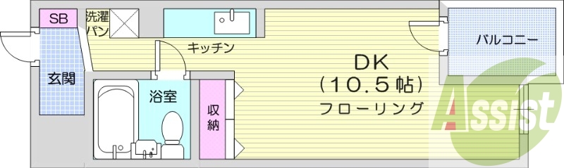 1DK、ガスキッチン、都市ガス、シューズボックス