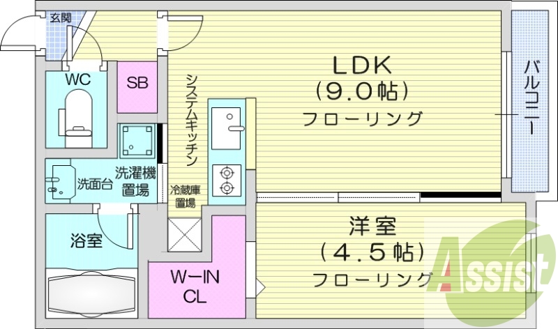 1LDK、エアコン、都市ガス、システムキッチン