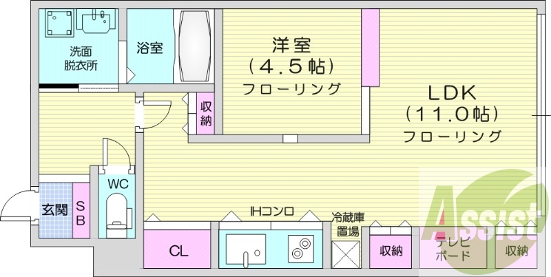 1LDK、IHクッキングヒーター、シャンプードレッサー