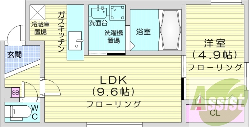 1LDK、都市ガス、エアコン、浴室乾燥機