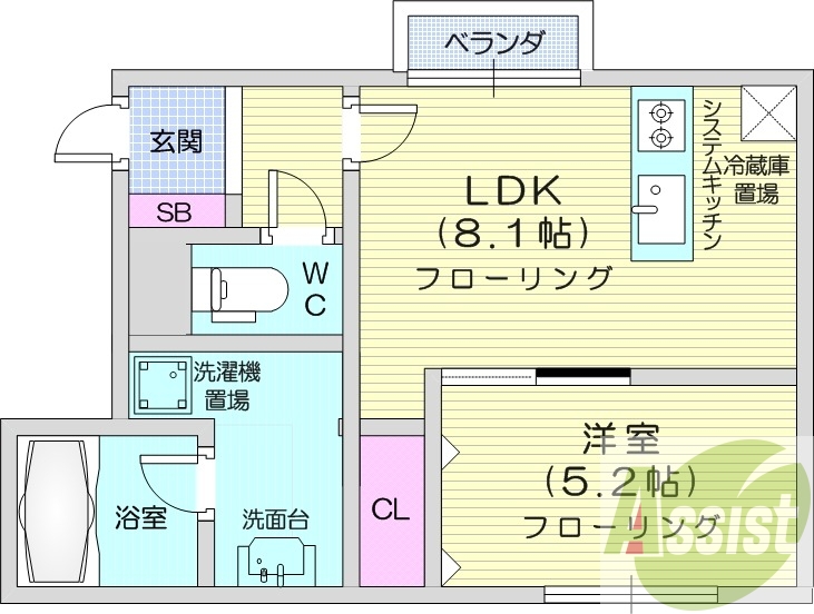 1LDK、灯油暖房、独立洗面台、シャワートイレ、