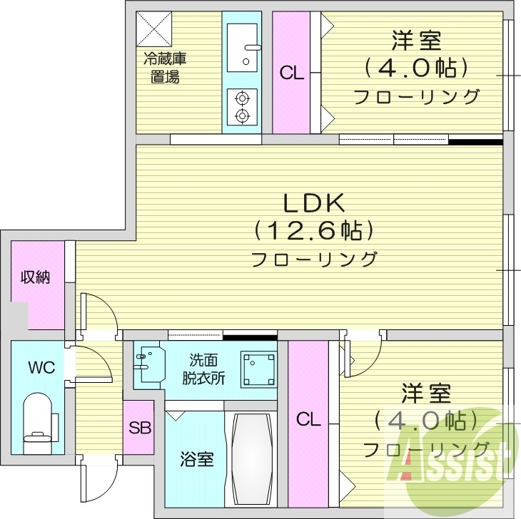 2LDK、エアコン、追い焚き、ペット相談可