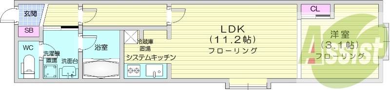 1LDK、エアコン、システムキッチン、オートロック