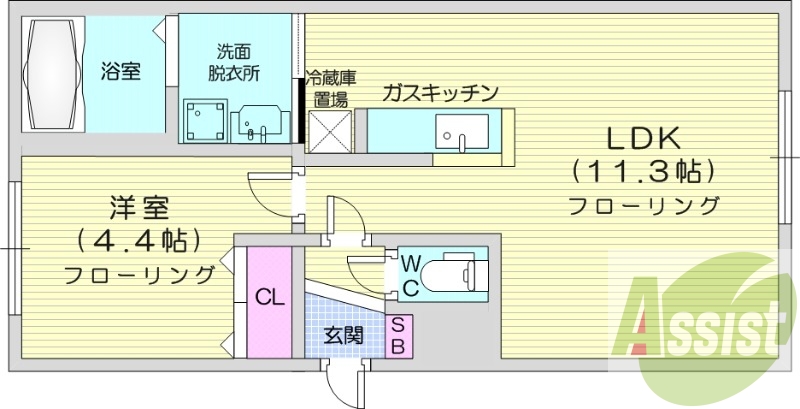 1LDK、エアコン、ネット無料、シャワートイレ