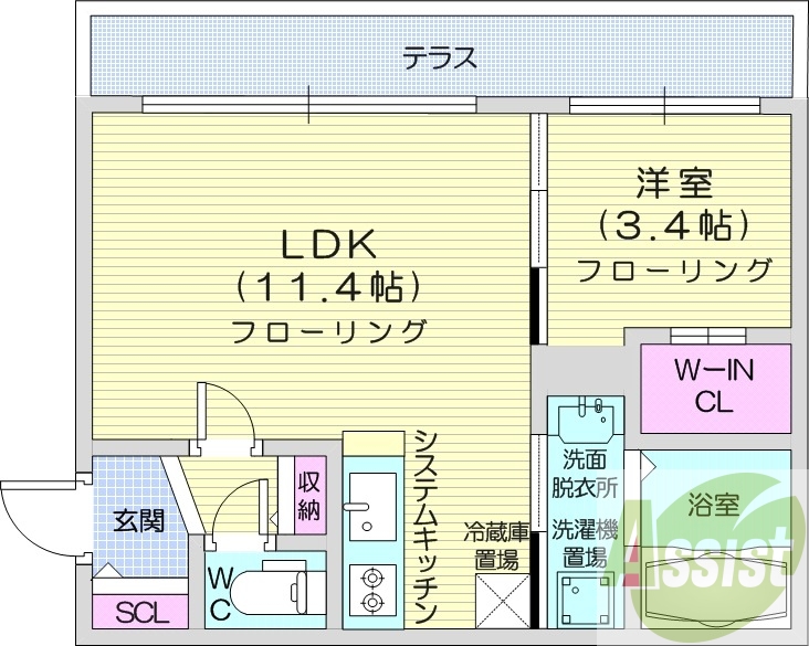 1LDK、システムキッチン、宅配ボックス、エアコン