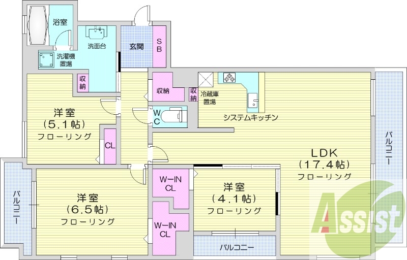 3LDK、都市ガス、追い焚き、システムキッチン