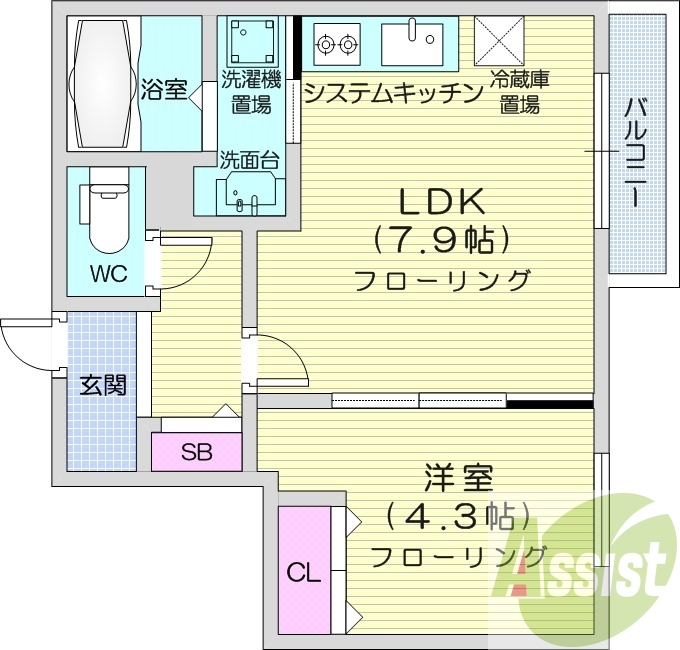 1LDK、システムキッチン、ネット無料、宅配ボックス